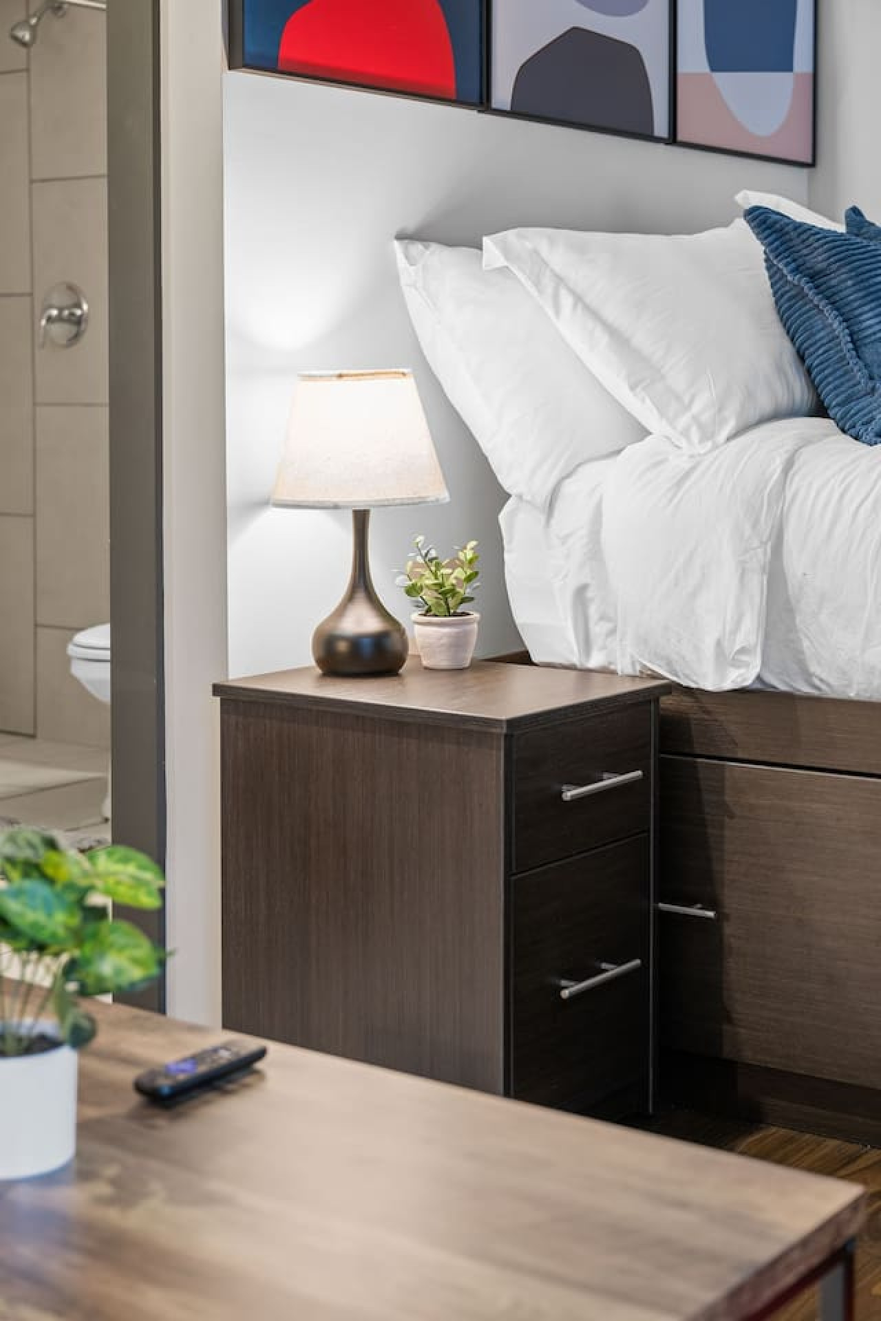 You’ll feel enveloped in warmth in this charming room with its rich wood accents and inviting bed. Wake up refreshed, surrounded by rustic coziness, and enjoy the perfect mix of comfort and natural vibes