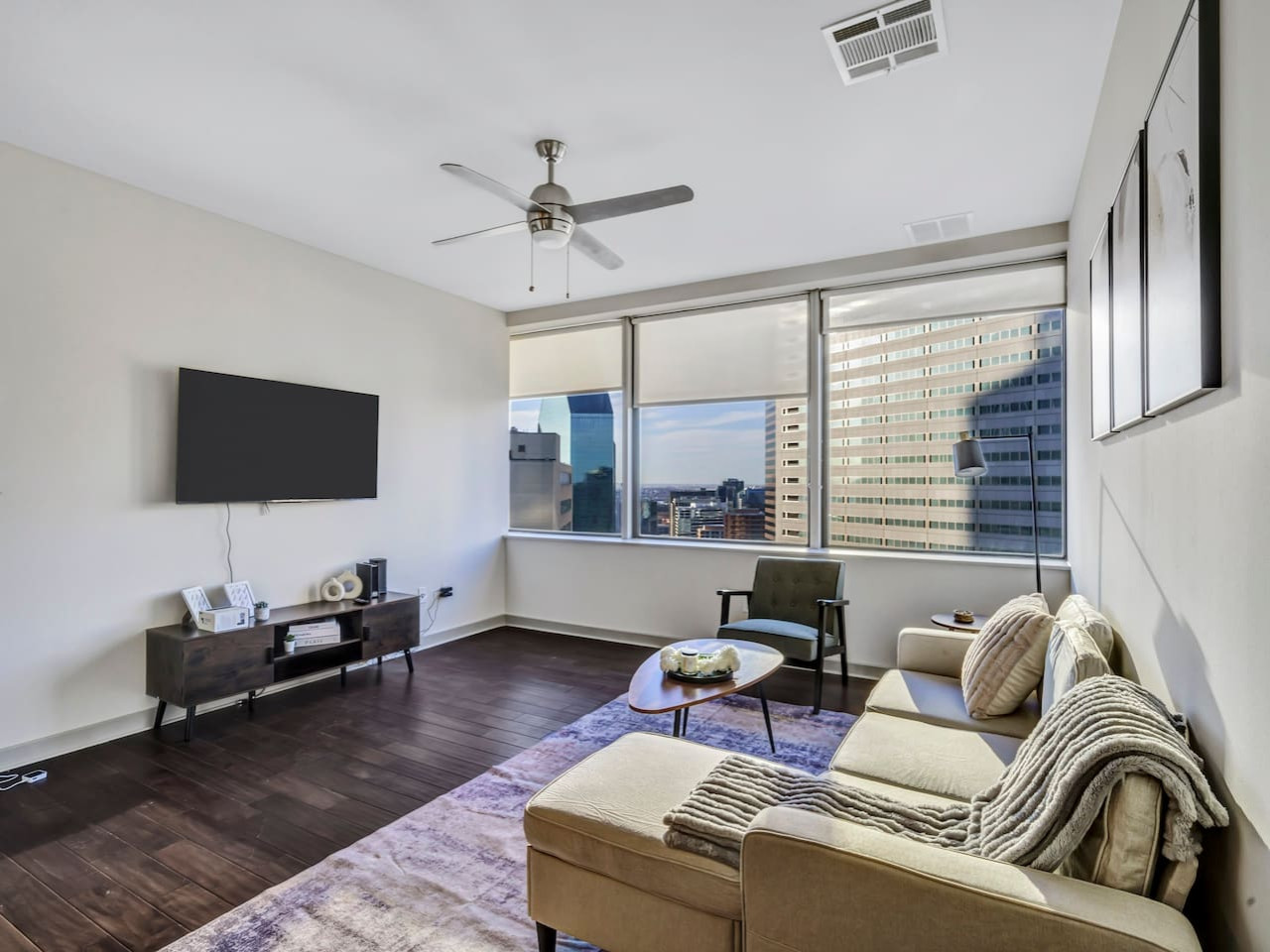 As you take a seat in the living room, the comfortable furniture and tasteful design make it easy to unwind.