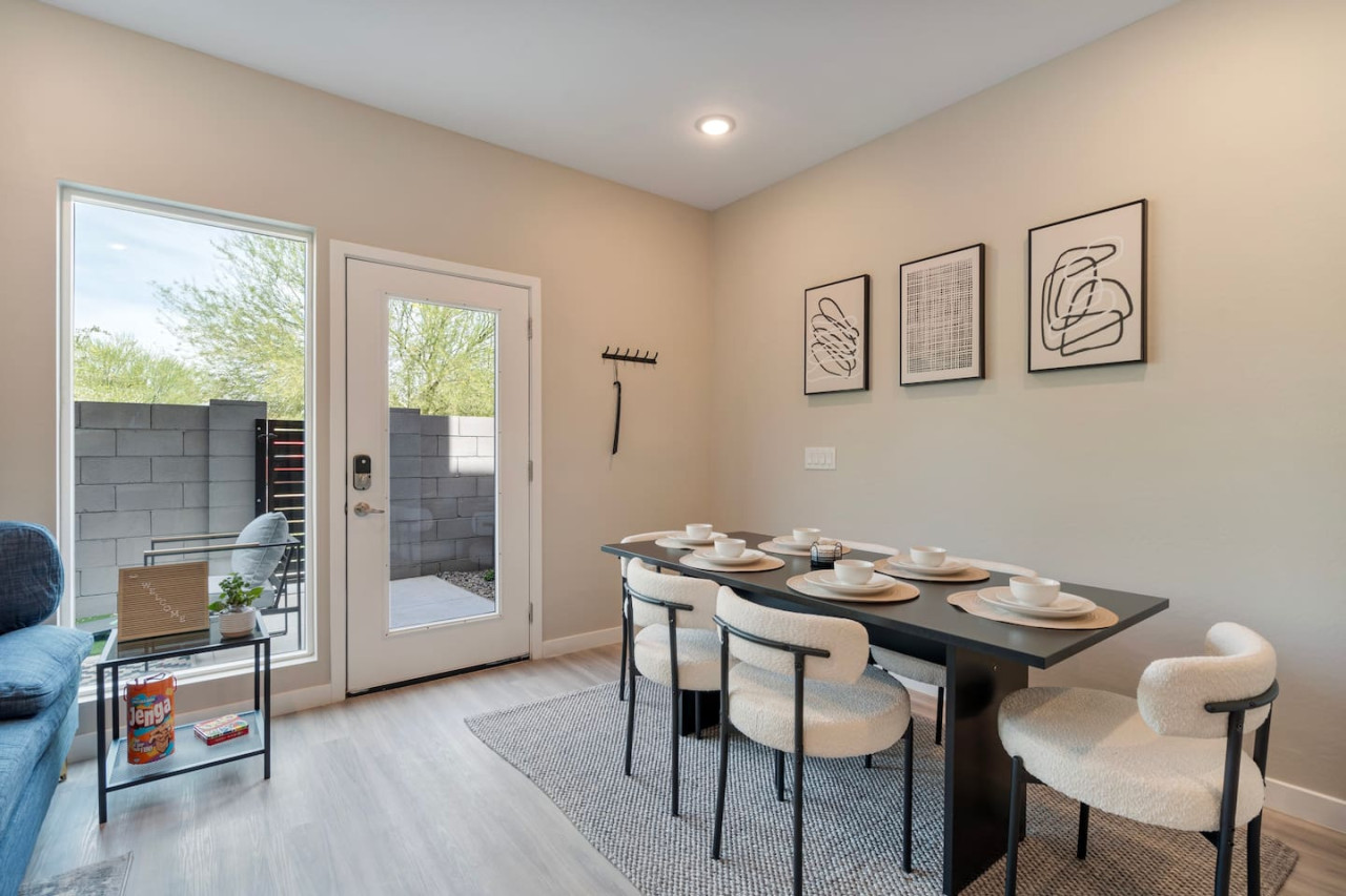 The dining area encourages you to gather with friends, enjoy a drink, and create lasting memories.