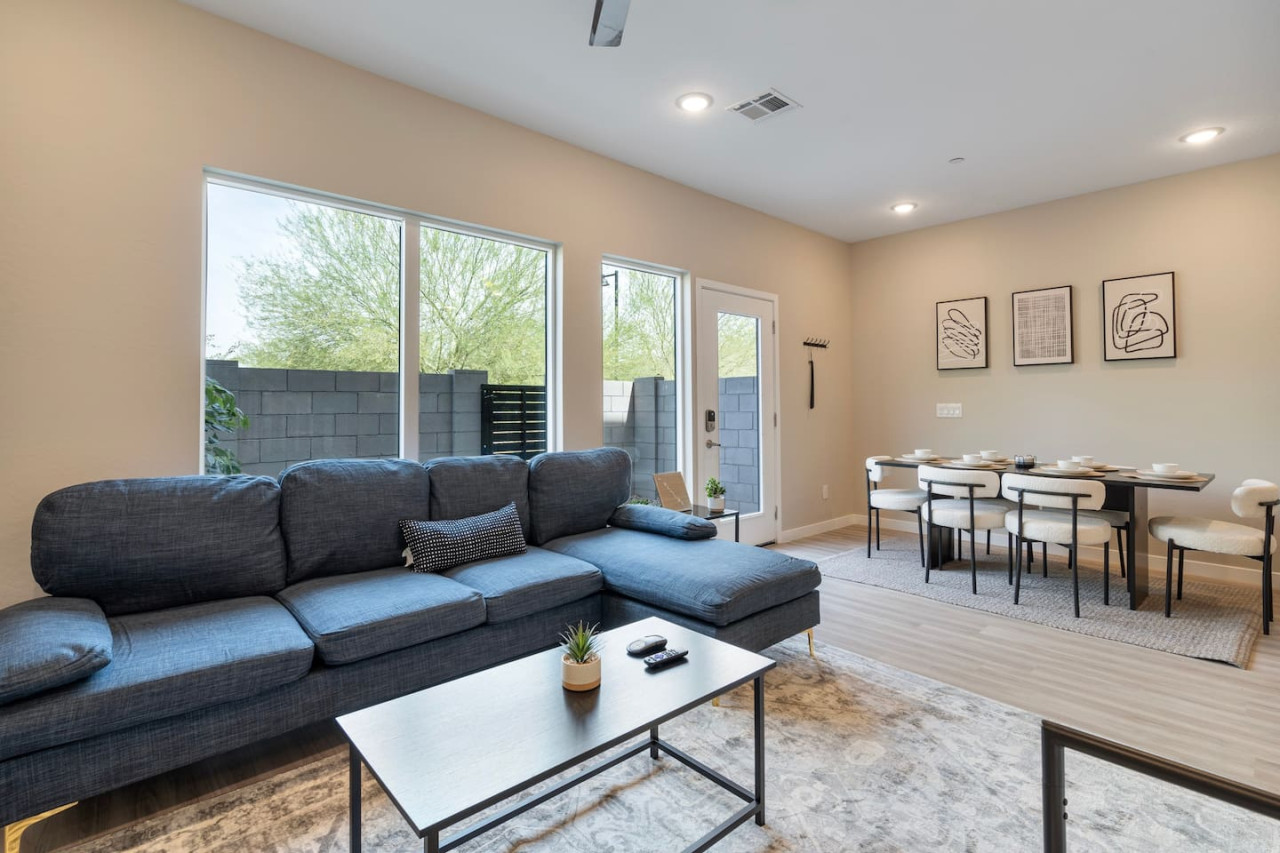 As you take a seat in the living room, the comfortable furniture and tasteful design make it easy to unwind.