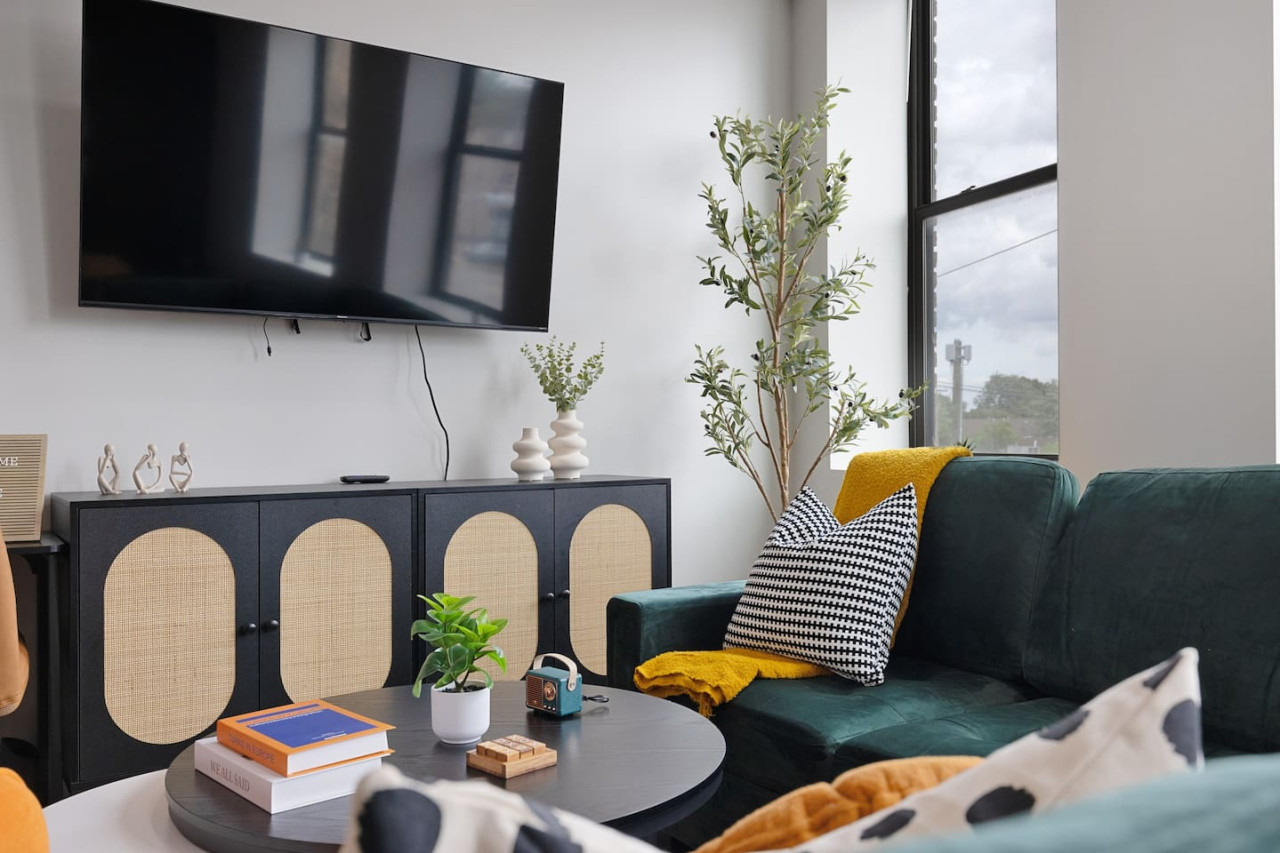 Relax in the living room and watch your favorite shows, lounging is a great way to unwind after a long day.