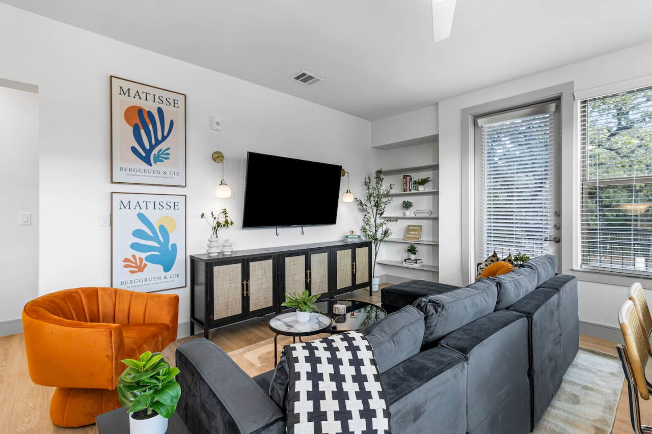 Relax in the living room and watch your favorite shows, lounging is a great way to unwind after a long day.