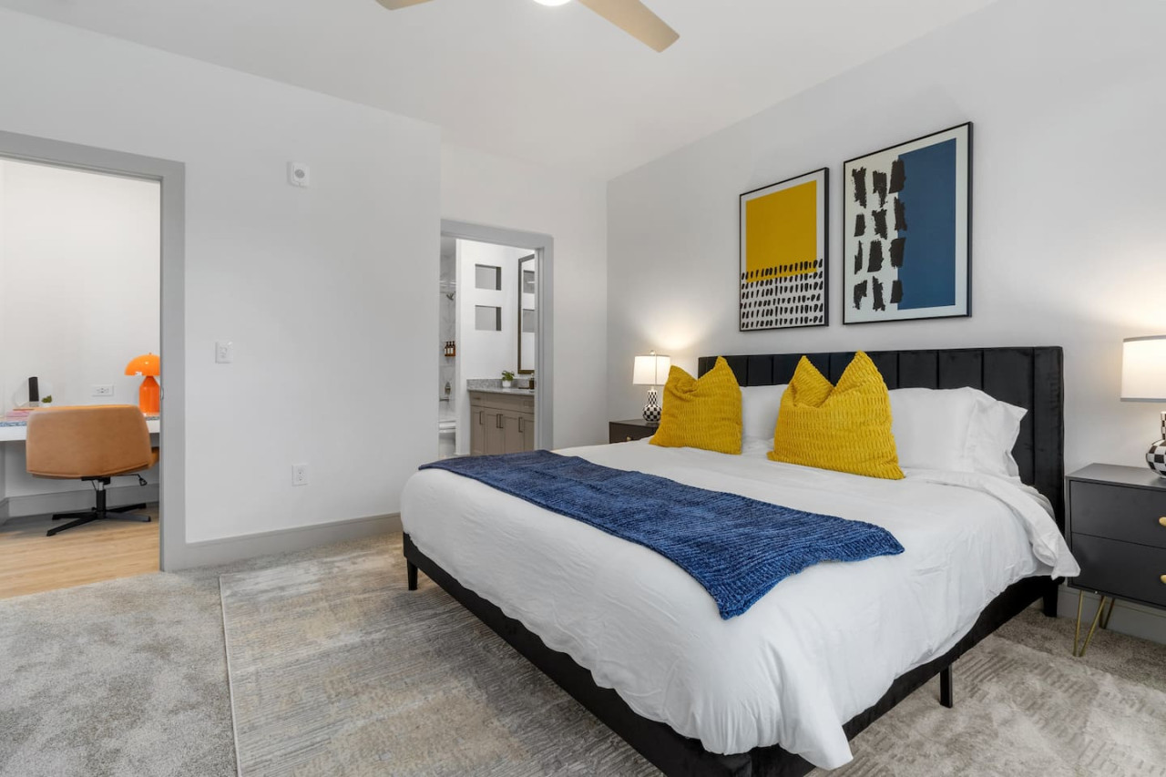 As you enter the king bedroom, the sophisticated decor and plush bedding create a space where you can truly unwind.