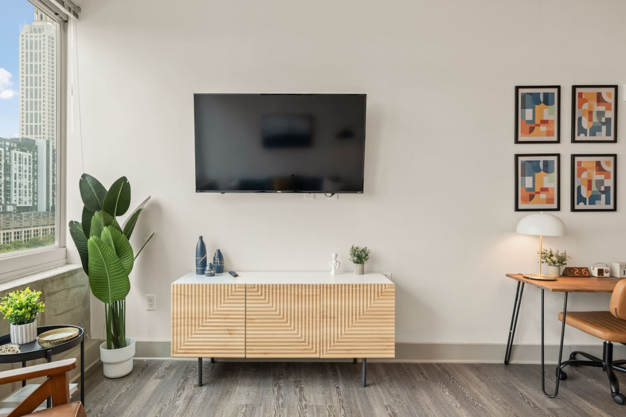 Relax in the living room and watch your favorite shows, lounging is a great way to unwind after a long day.