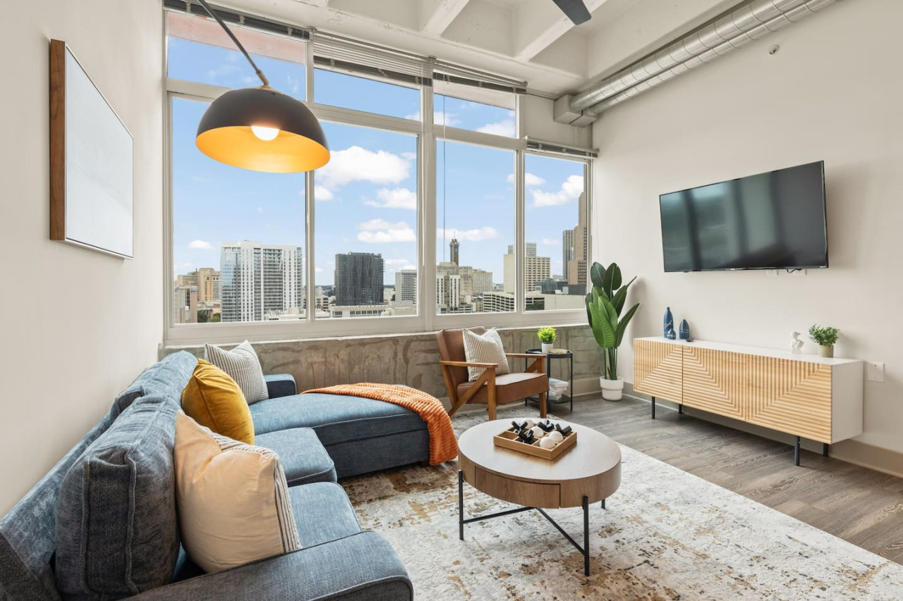 Relax in the living room and watch your favorite shows, lounging is a great way to unwind after a long day.