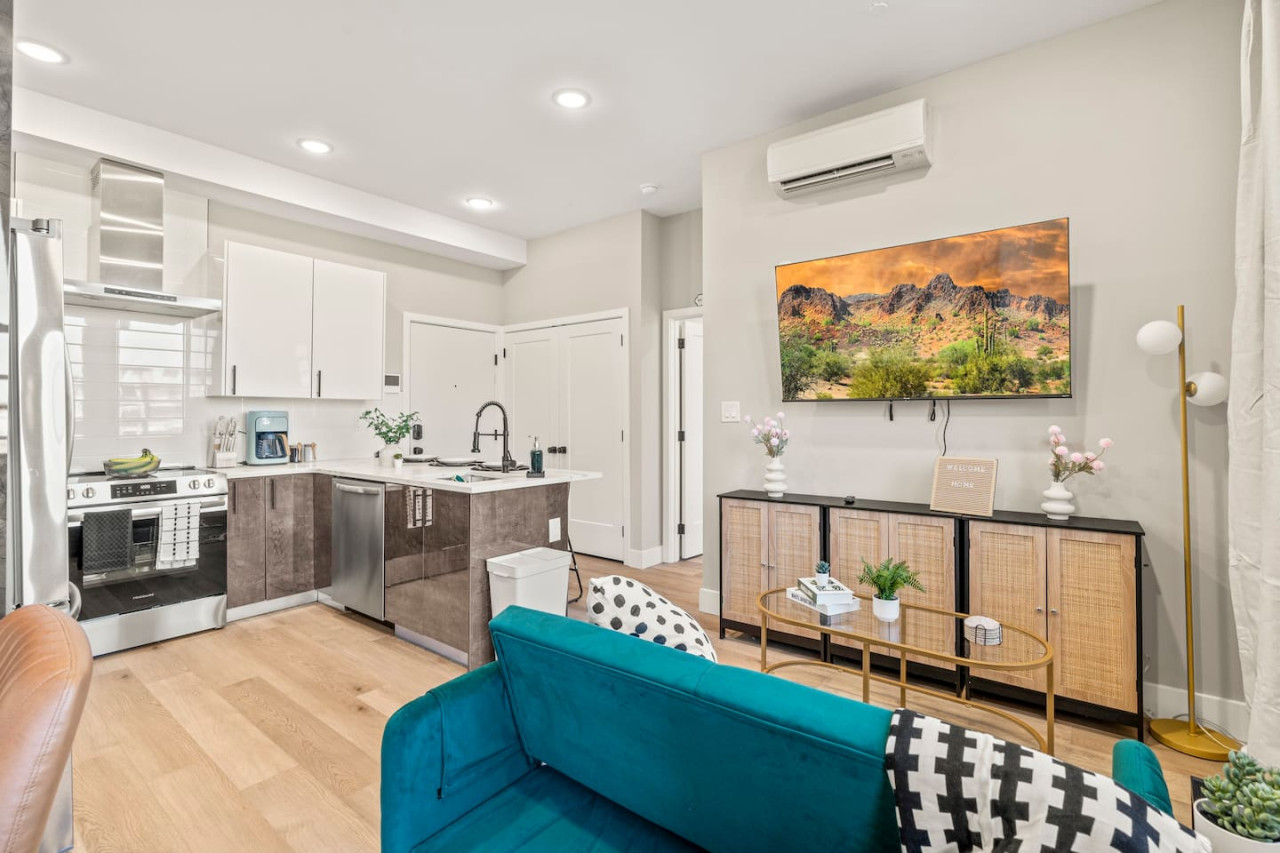 Relax in the living room and watch your favorite shows, lounging is a great way to unwind after a long day.