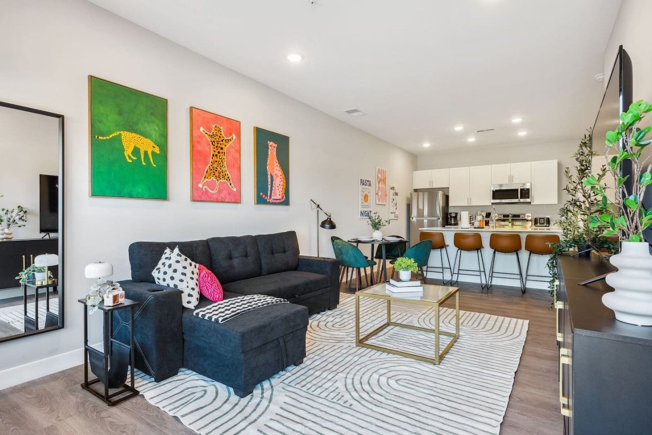 Relax in the living room and watch your favorite shows, lounging is a great way to unwind after a long day.