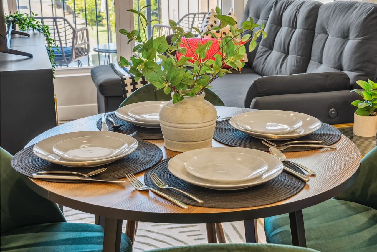 The dining area encourages you to gather with friends, enjoy a drink, and create lasting memories.