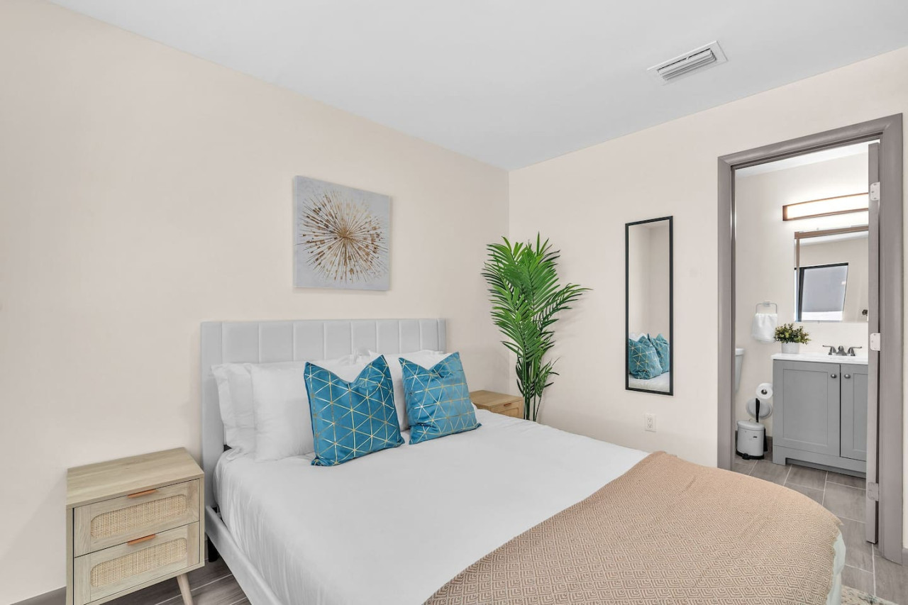 As you enter the bedroom, the sophisticated decor and plush bedding create a space where you can truly unwind.