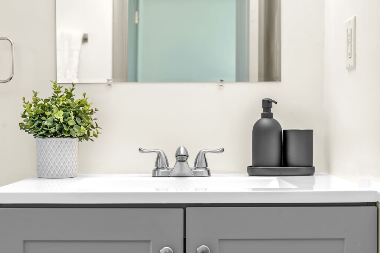 Close up of vanity and sink.