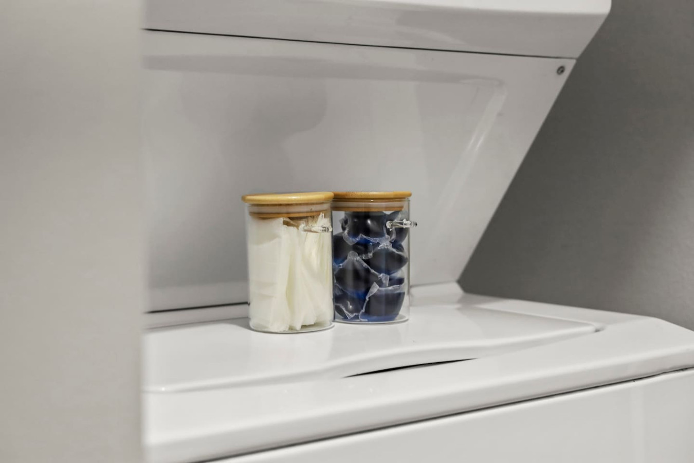 Convenient laundry room with washer, dryer, and all necessary supplies, making it easy to take care of your laundry needs.