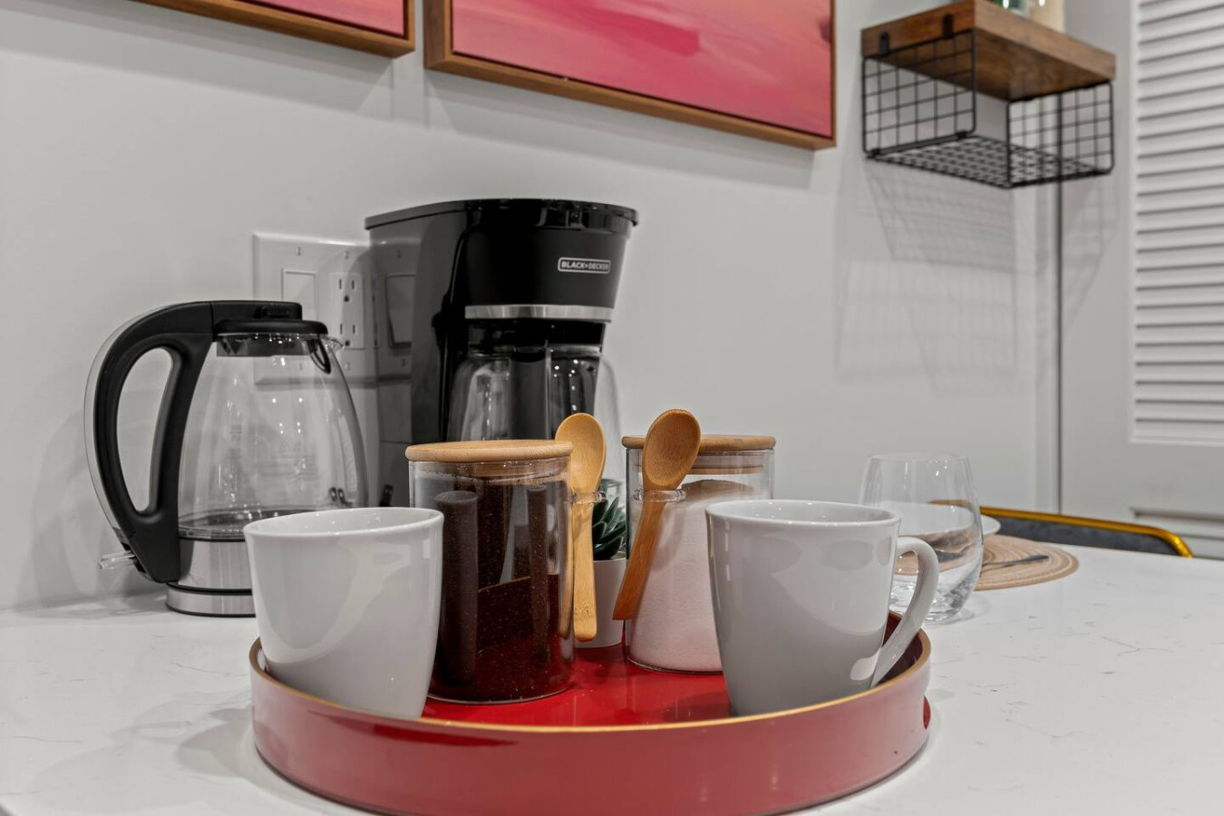Fuel your mornings at our cozy coffee & tea station—everything you need for the perfect start to your day!