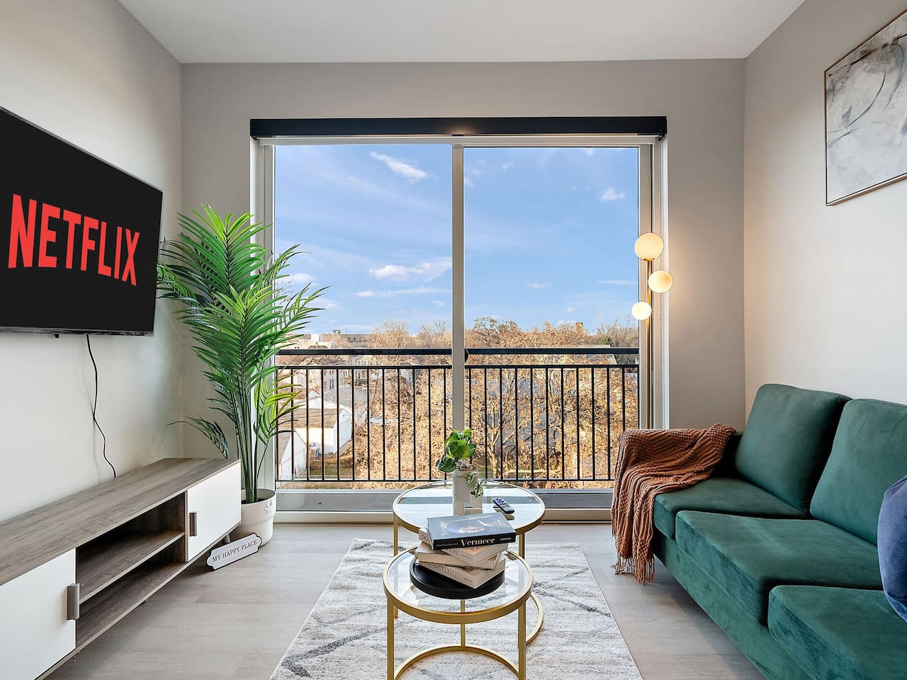 Relax in the living room and watch your favorite shows, lounging is a great way to unwind after a long day.