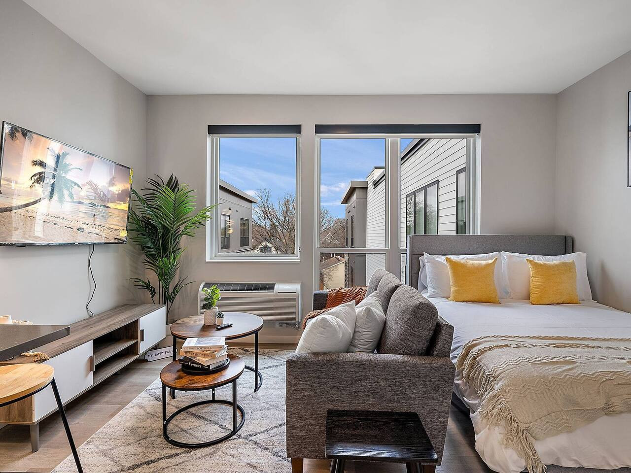 Spacious living room with stylish decor, perfect for unwinding after a day of exploring the local area.