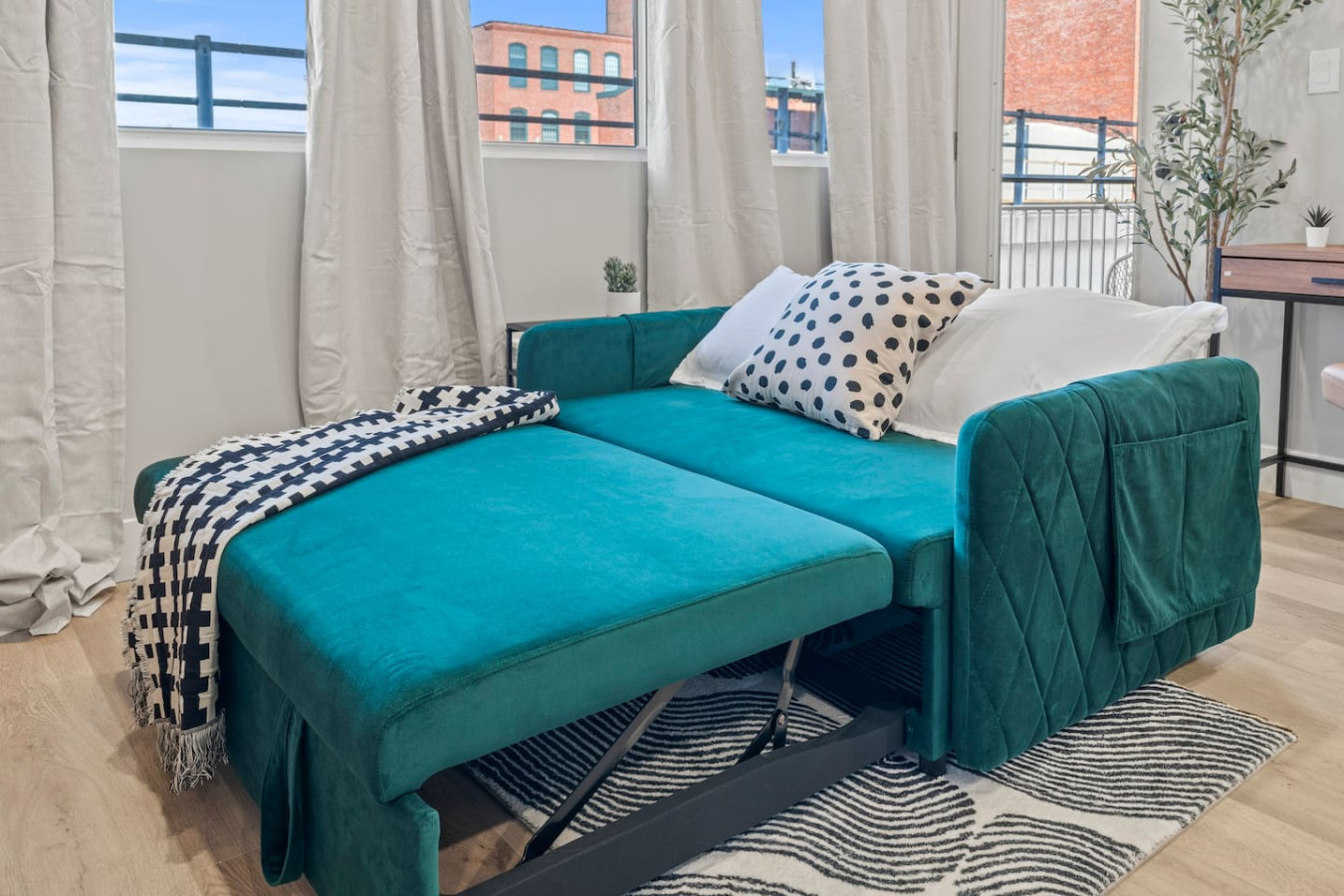 As you take a seat in the living room, the comfortable furniture and tasteful design make it easy to unwind.