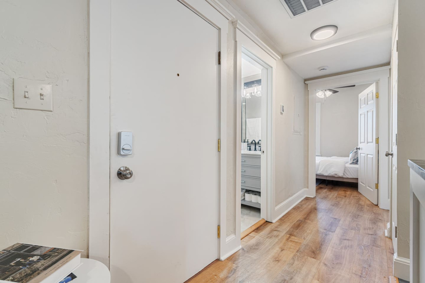 As you enter the bedroom, the comfortable bedding and peaceful atmosphere create the perfect retreat from the day.
