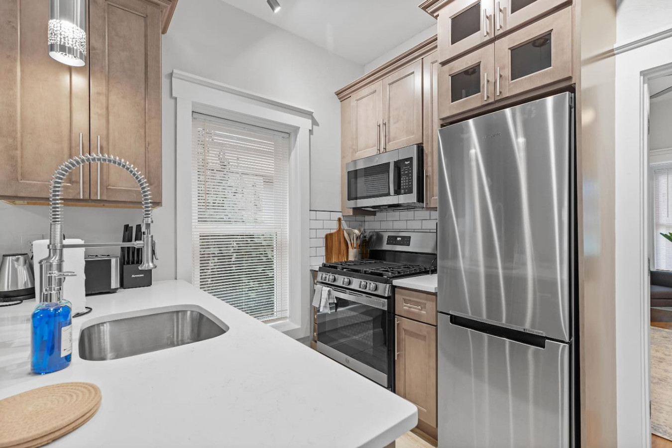 As you step into the kitchen, the clean lines and functional design make you eager to start cooking your favorite dishes.