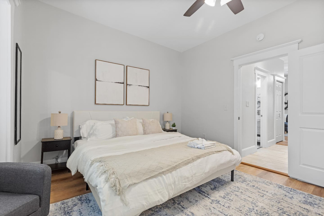 The king bedroom offers a luxurious retreat, with a bed that promises restful nights and a room that feels like a private oasis.