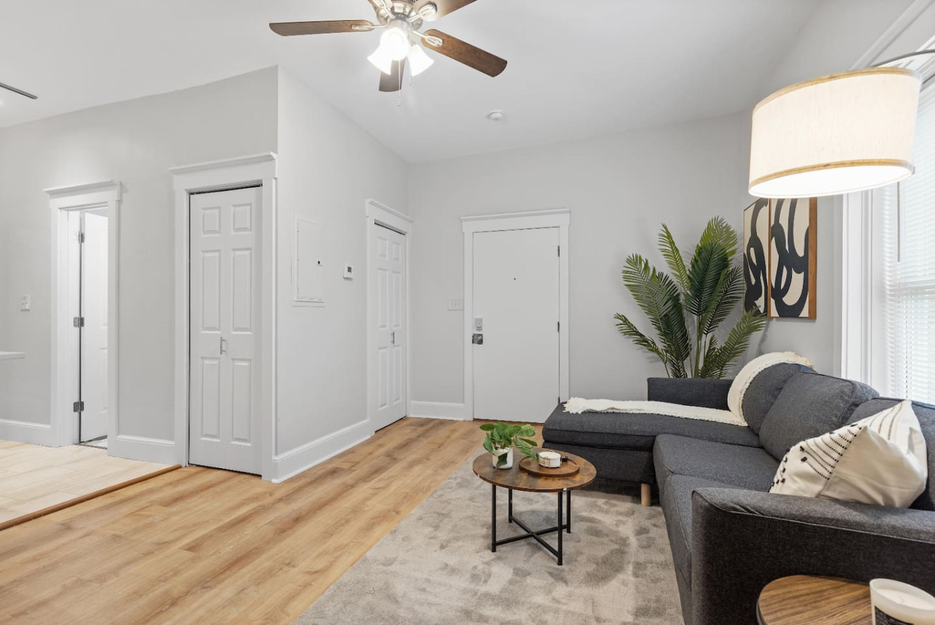 Spacious living room with stylish decor, perfect for unwinding after a day of exploring the local area.