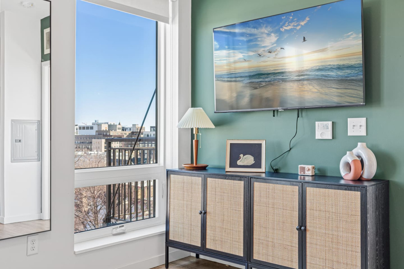 Relax in the living room and watch your favorite shows, lounging is a great way to unwind after a long day.