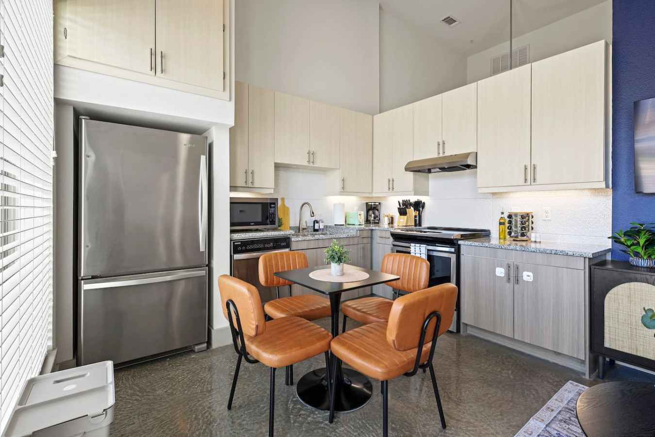 The dining area encourages you to gather with friends, enjoy a drink, and create lasting memories.