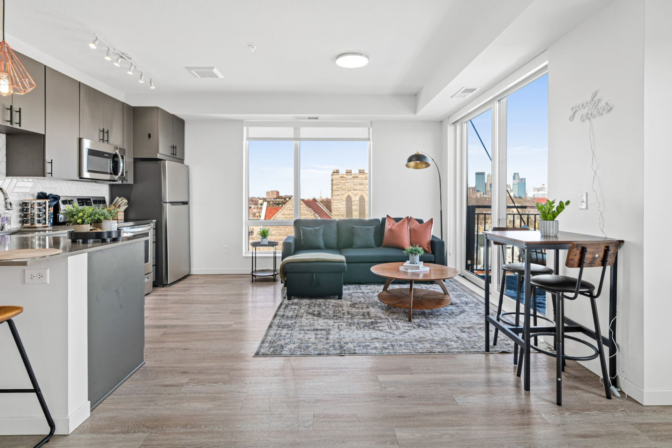 Spacious living room with stylish decor, perfect for unwinding after a day of exploring the local area.