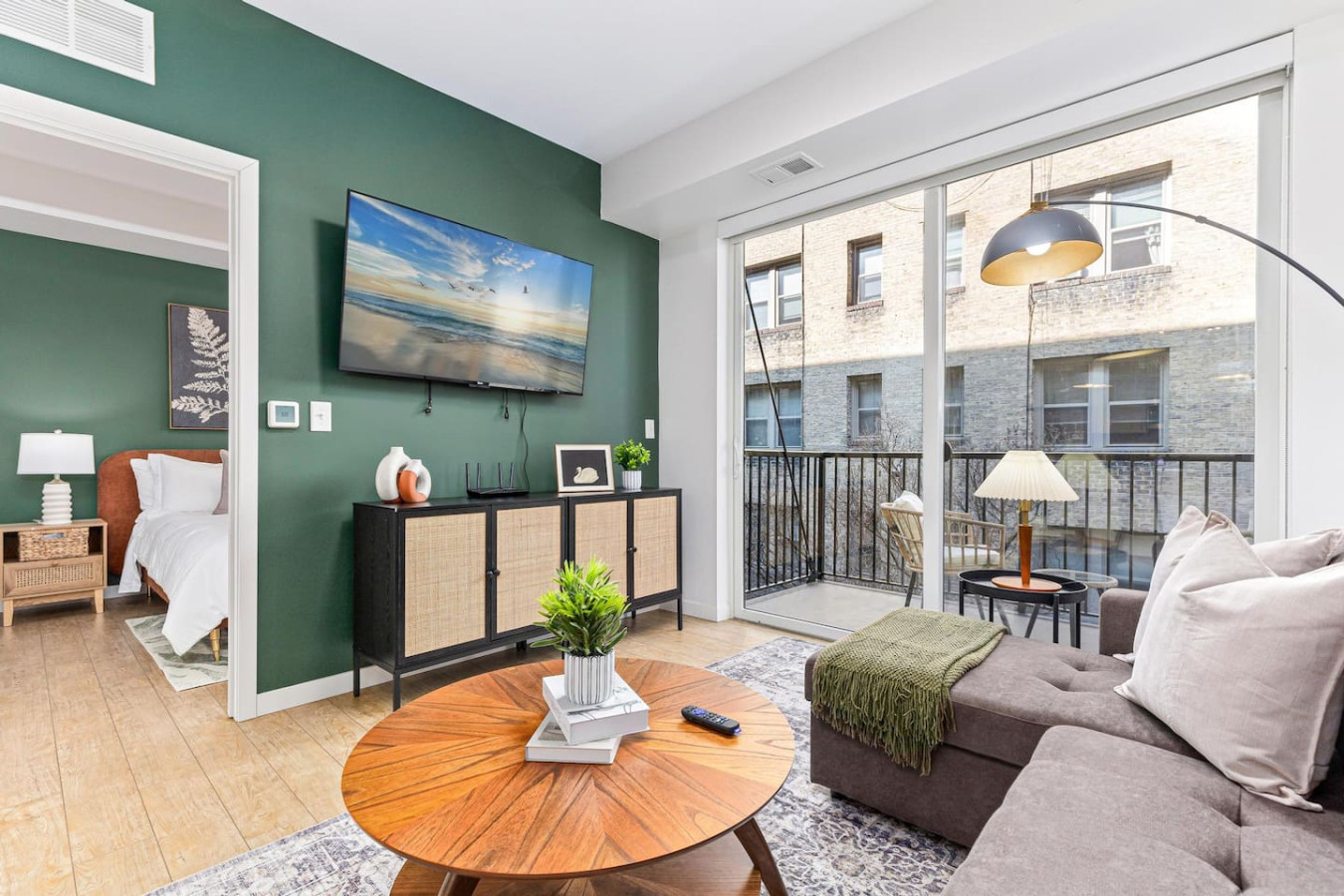 Spacious living room with stylish decor, perfect for unwinding after a day of exploring the local area.