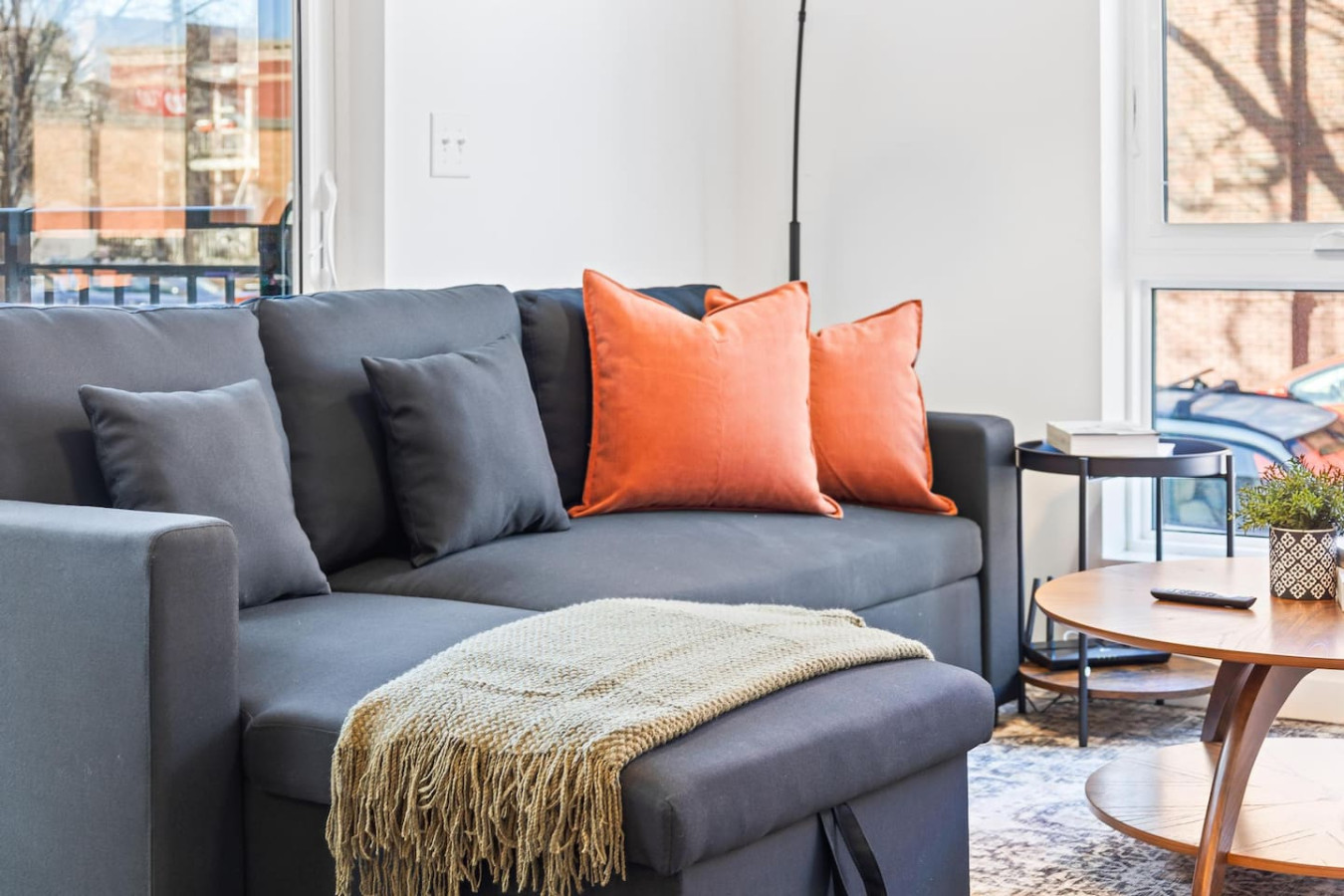 As you take a seat in the living room, the comfortable furniture and tasteful design make it easy to unwind.