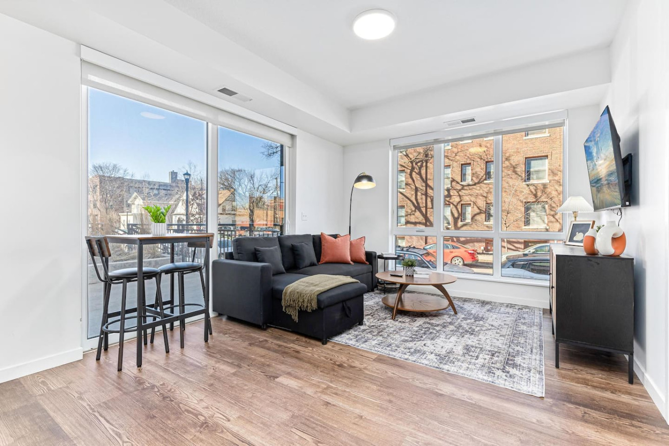 Spacious living room with stylish decor, perfect for unwinding after a day of exploring the local area.