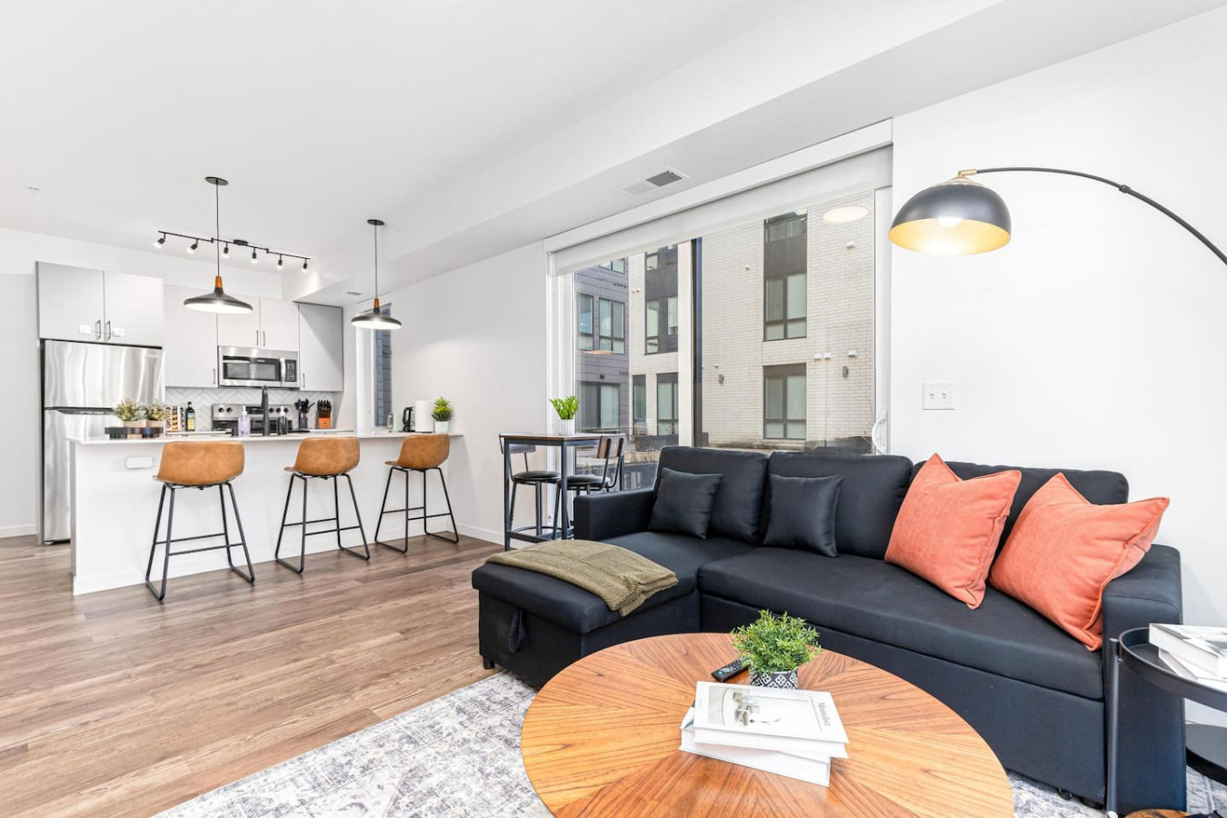 Spacious living room with stylish decor, perfect for unwinding after a day of exploring the local area.