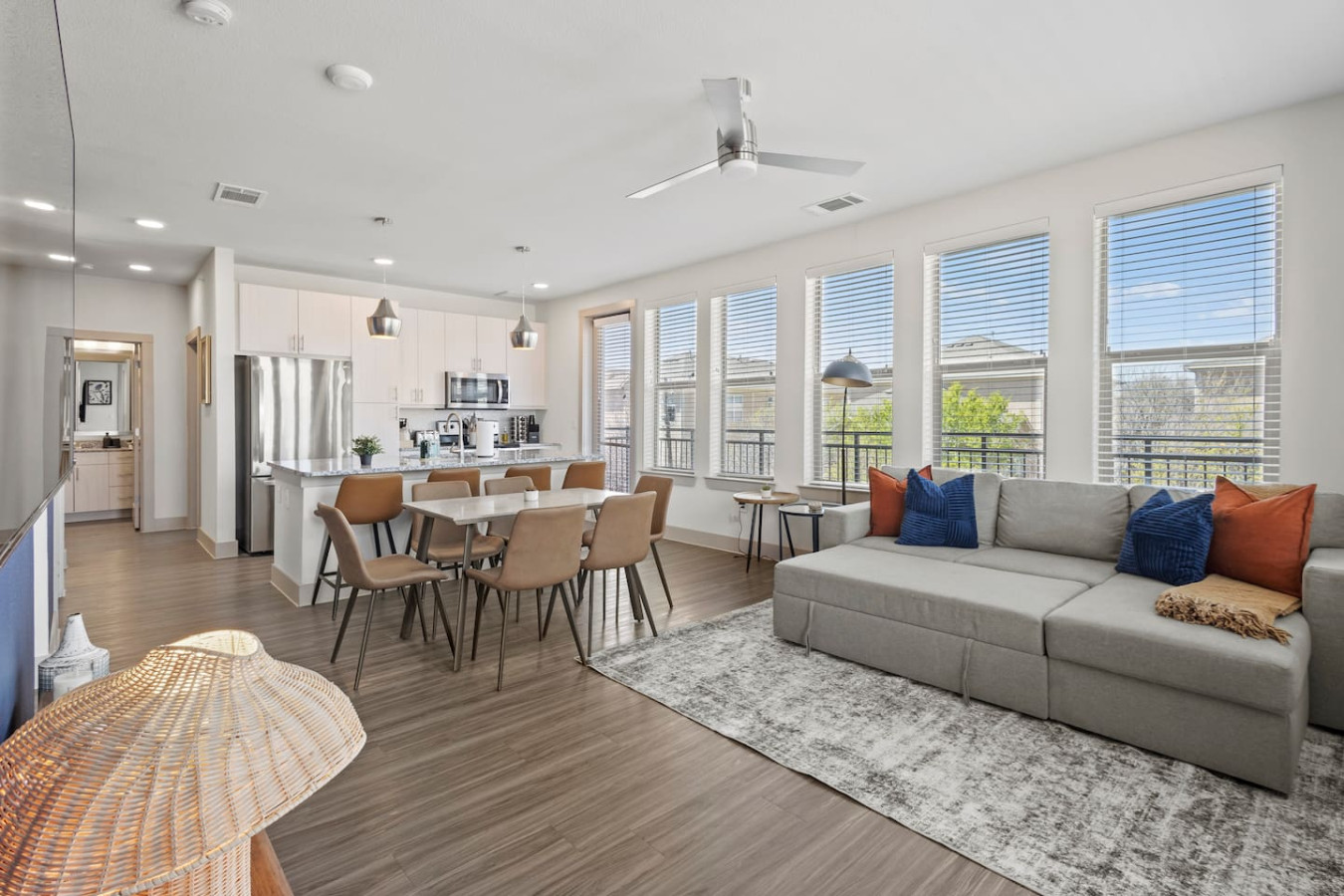 Spacious living room with stylish decor, perfect for unwinding after a day of exploring the local area.