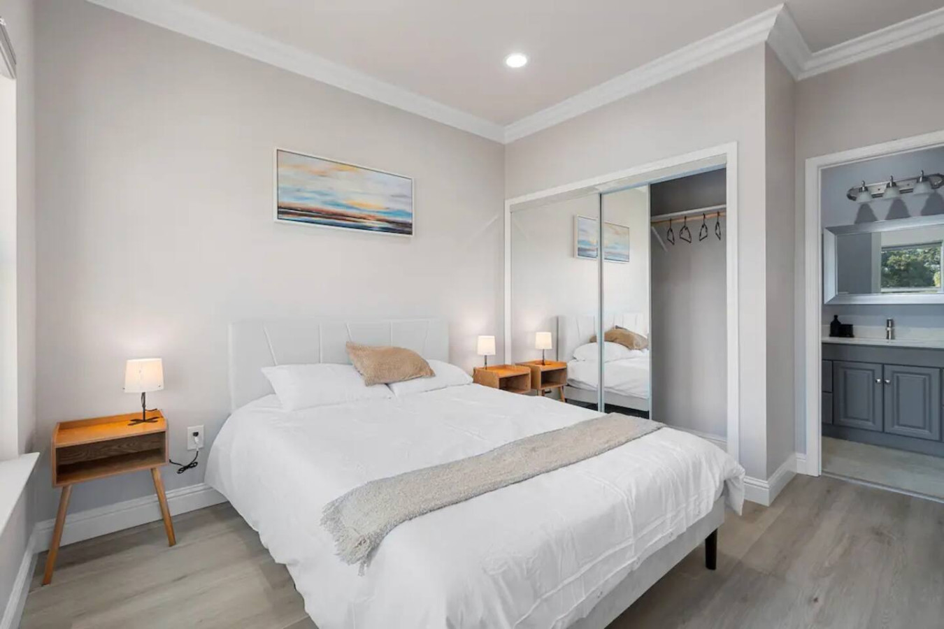 Spacious bedroom with stylish decor, perfect for unwinding after a day of exploring the local area.