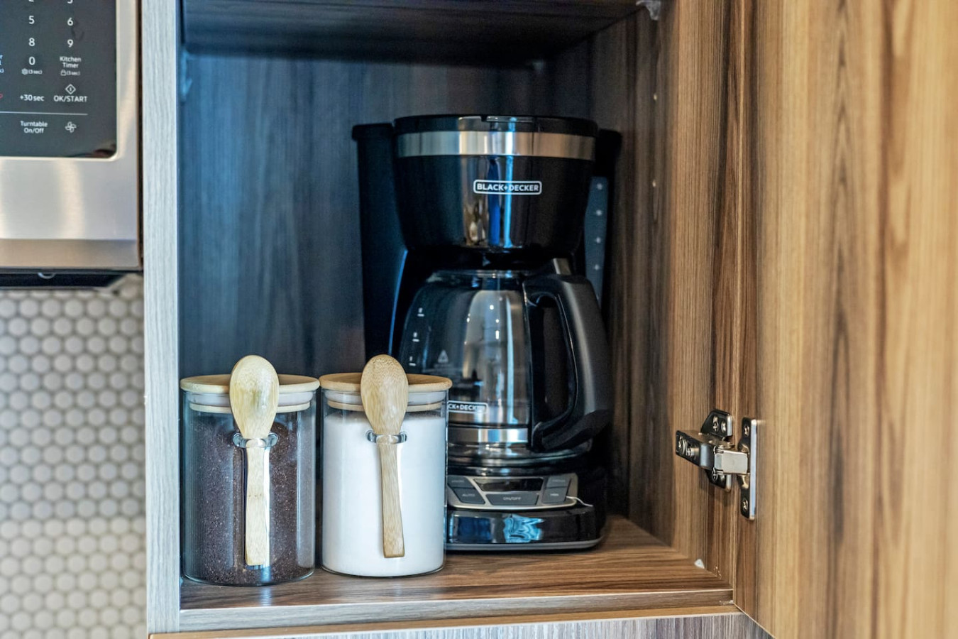 Coffee Maker, Coffee, and Sugar