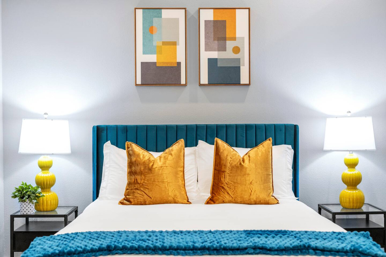 Snooze in Style ✨ Modern King Bed with Plush Gold Accents