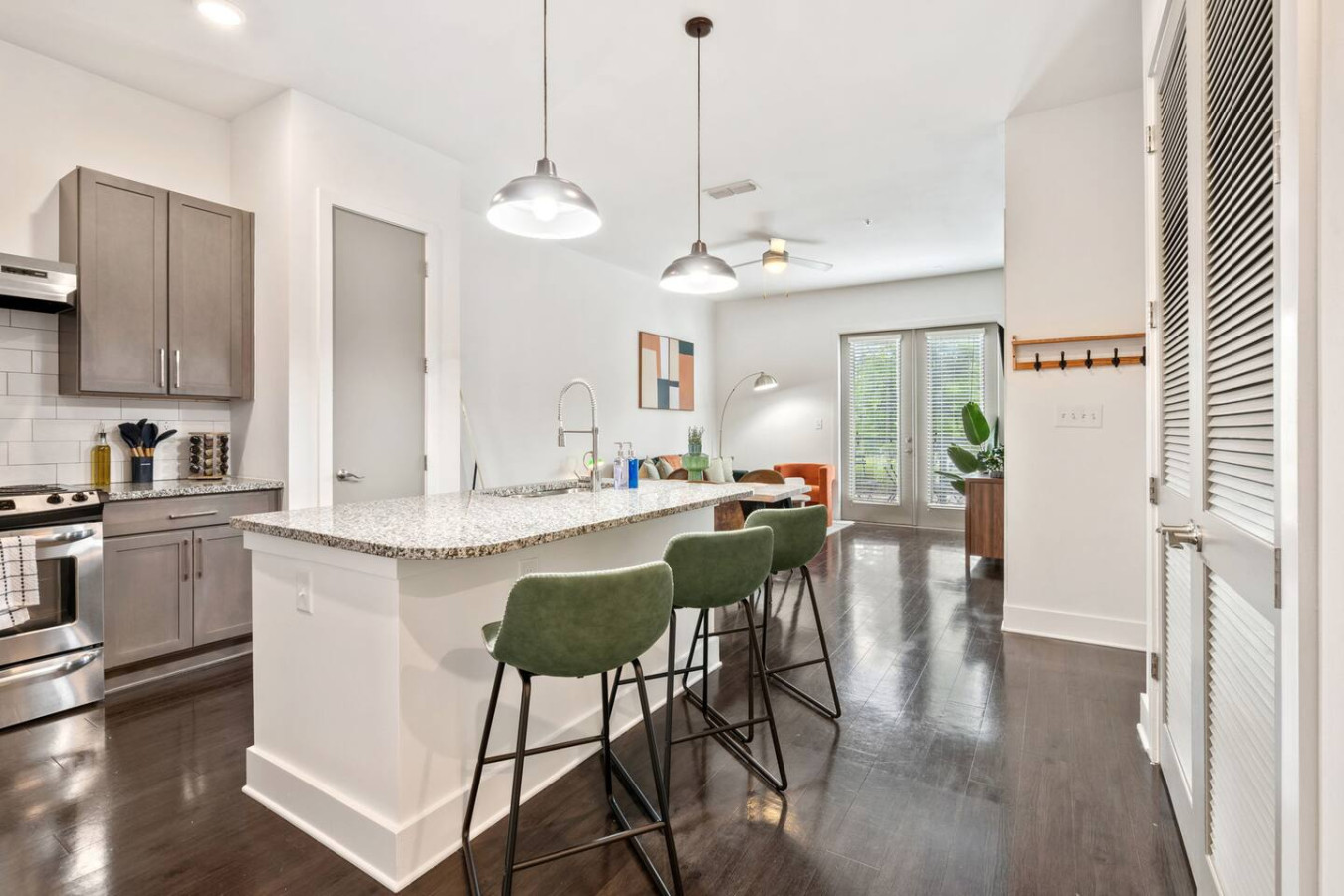 Gather around the kitchen island while meals are prepared. Open sight lines mean no one misses the conversation!