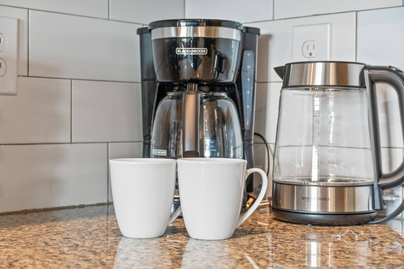 Start every morning right with fresh coffee from your dedicated brewing station. Complete with quality mugs and electric kettle for tea lovers too!