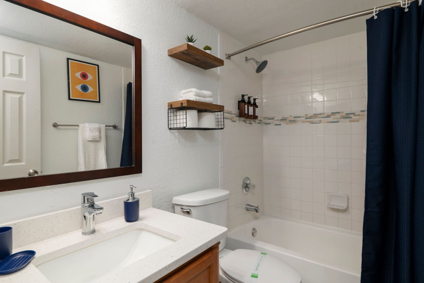 Sparkling clean bathroom with fresh towels and modern fixtures