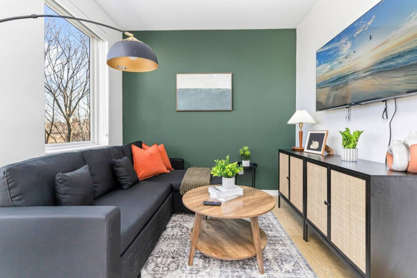 Relax in the living room and watch your favorite shows, lounging is a great way to unwind after a long day.