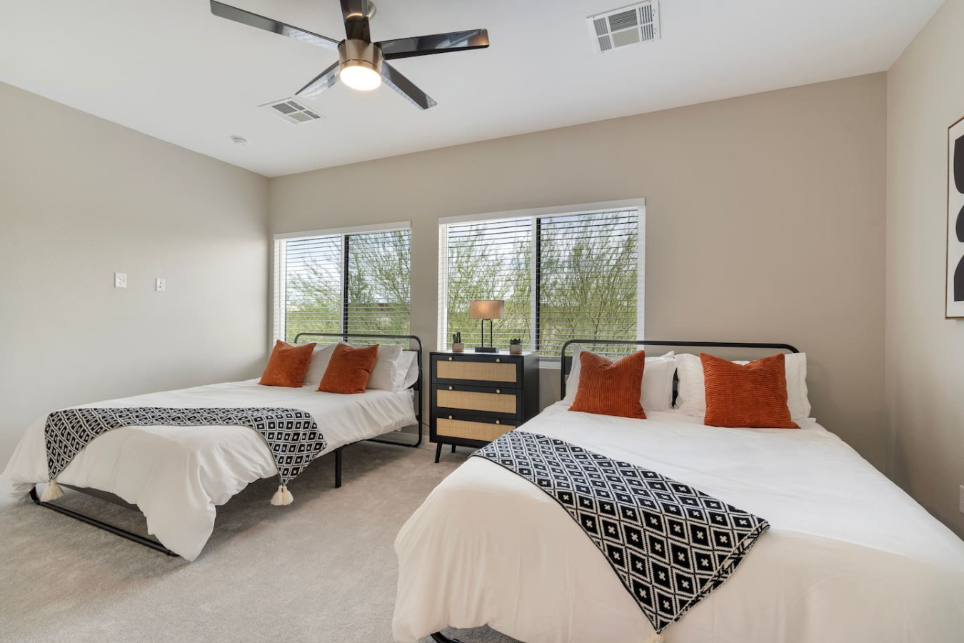 Spacious bedroom with stylish decor, perfect for unwinding after a day of exploring the local area.