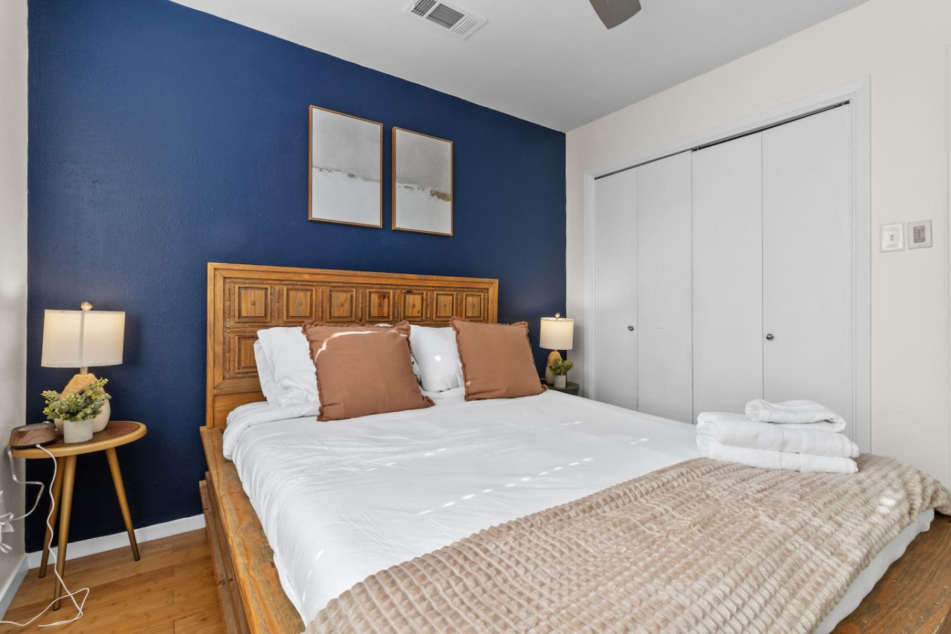 Spacious king bed with plush linens for deep rest