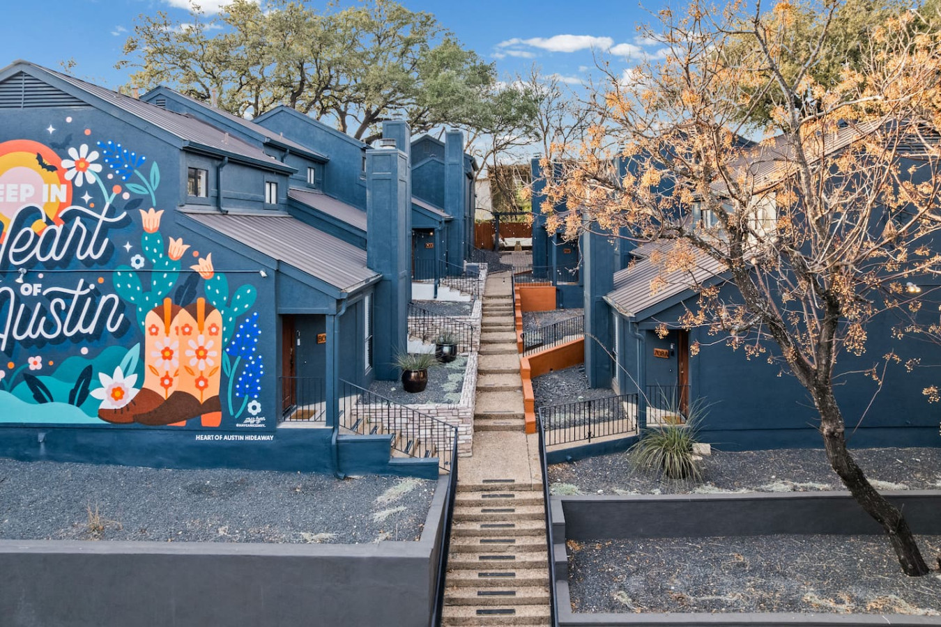 Central walk way shared by other apartments and how to get to the dog park