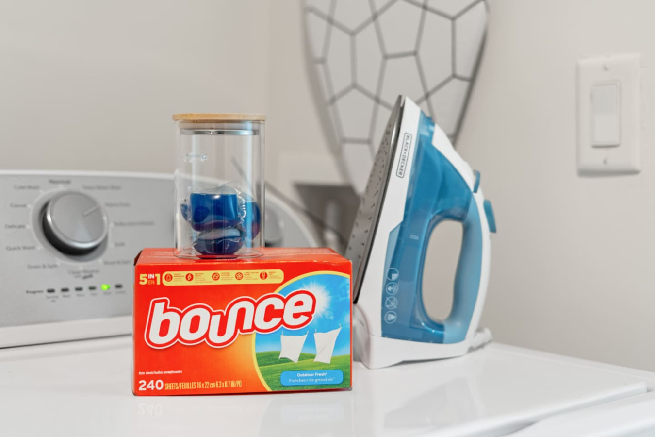 In-unit washer and dryer with complimentary laundry pods, dryer sheets, and an iron provided. Pack light — everything you need to keep your clothes fresh is right here.