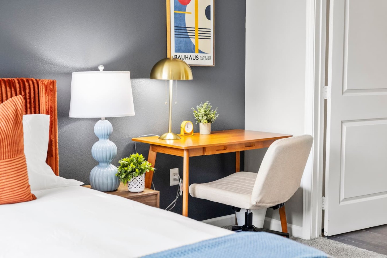 Dedicated bedroom workspace for remote work or planning your day.