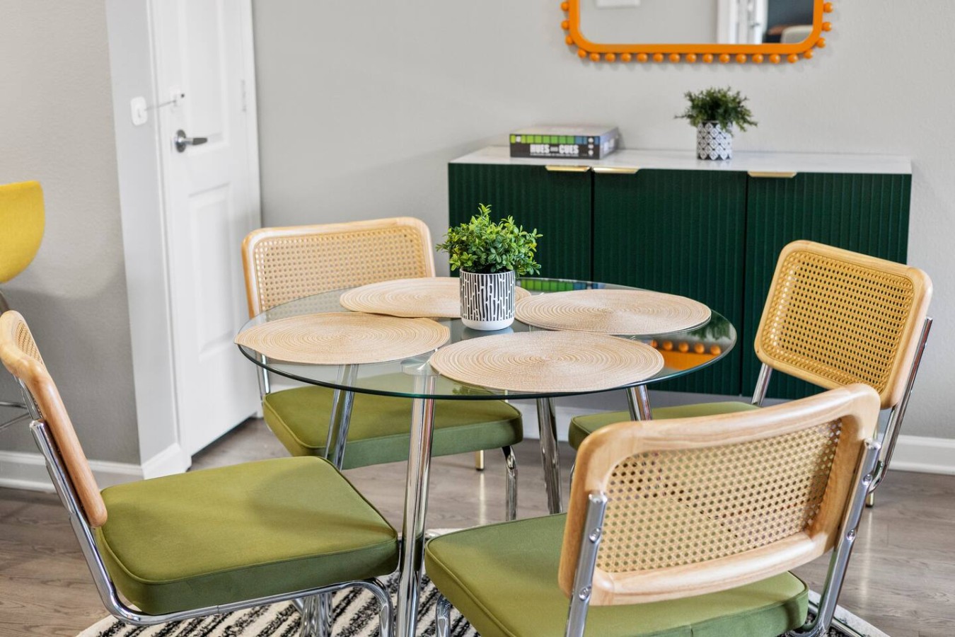 Dining table for meals, coffee, or laptop time.
