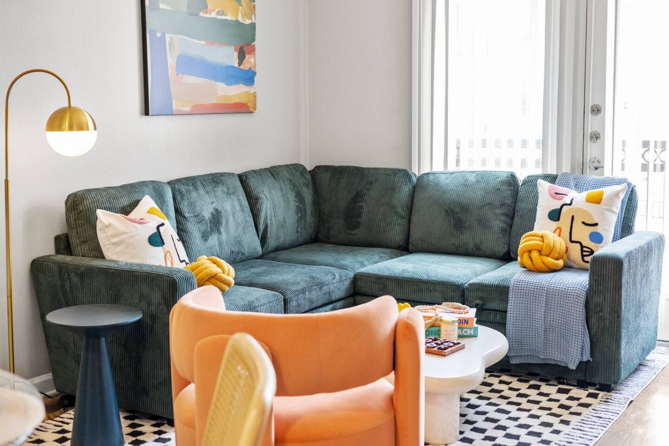 Cozy sectional seating for relaxing or streaming.