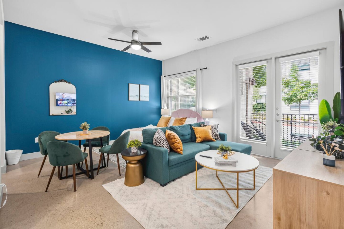 "Spacious open layout combining relaxed living, dining, and sleeping areas into one cohesive retreat."