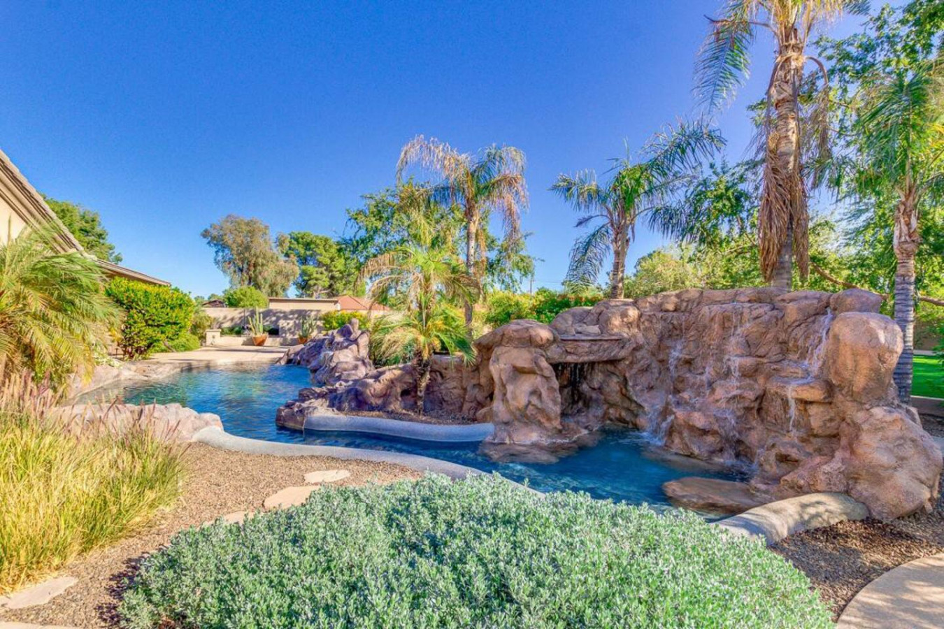 Waterfall with tiny lazy river for the kiddos