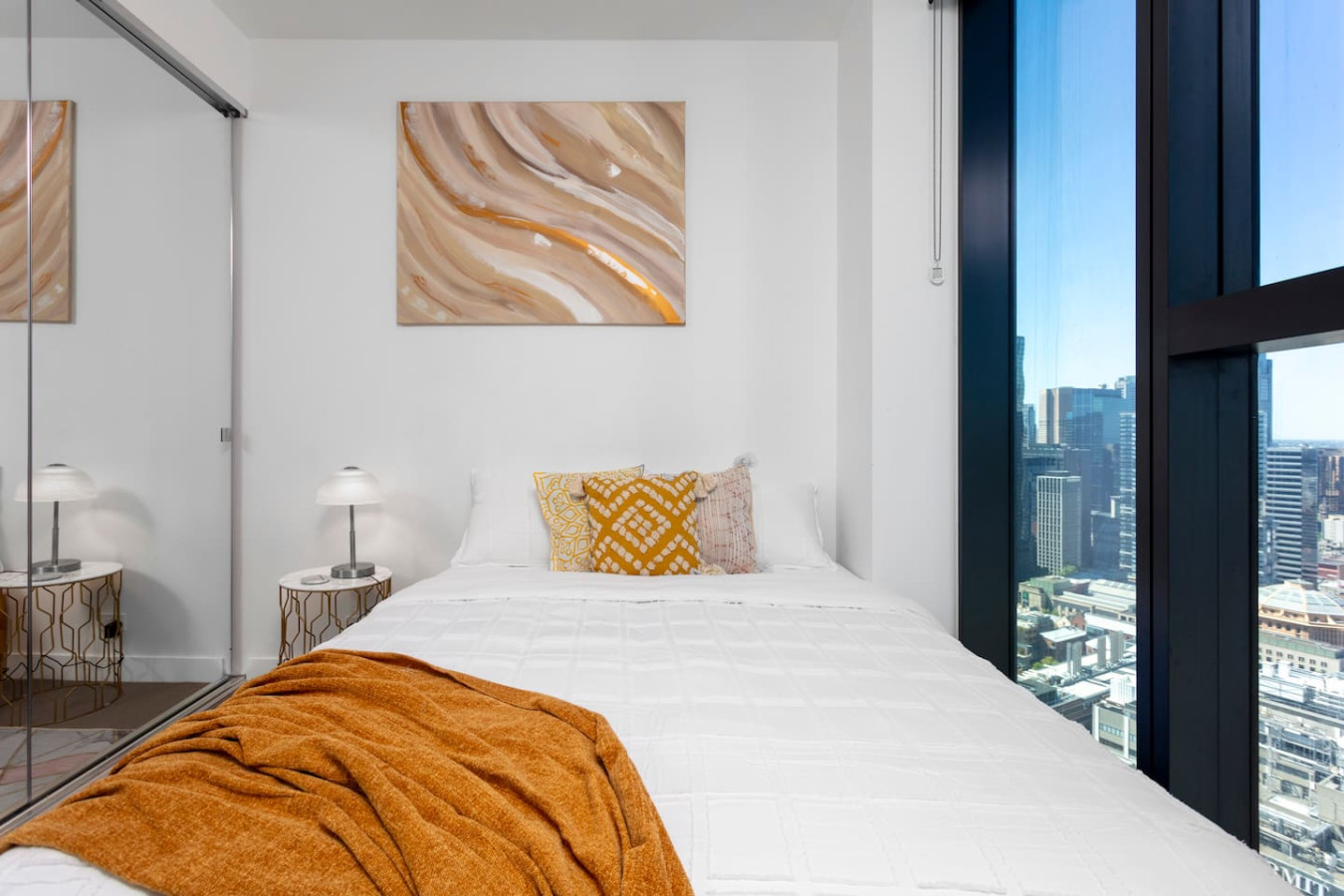 Bedroom: 2 
Queen Sized Bed with City Skyline View