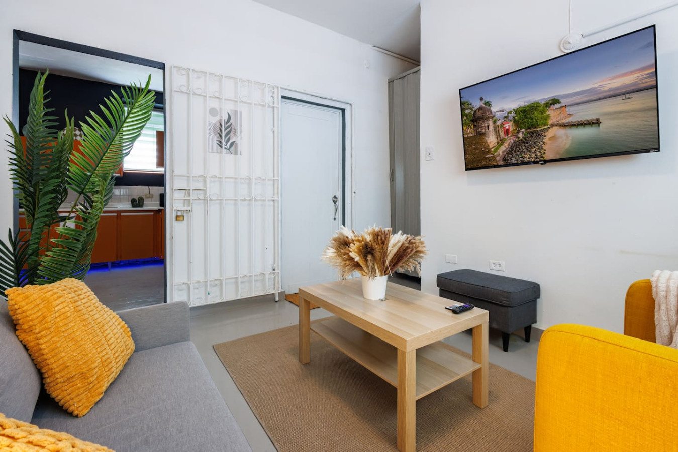Living room with a couch and a TV — Spain Lagoon | San Juan | Private Patio, Santurce
