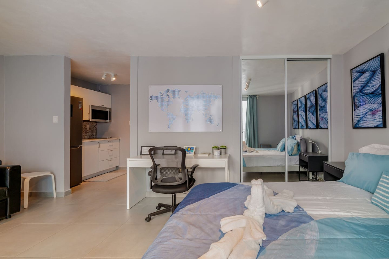 Bedroom with a bed, a desk, and a chair — OceanSide - Pool Balcony, Isla Verde
